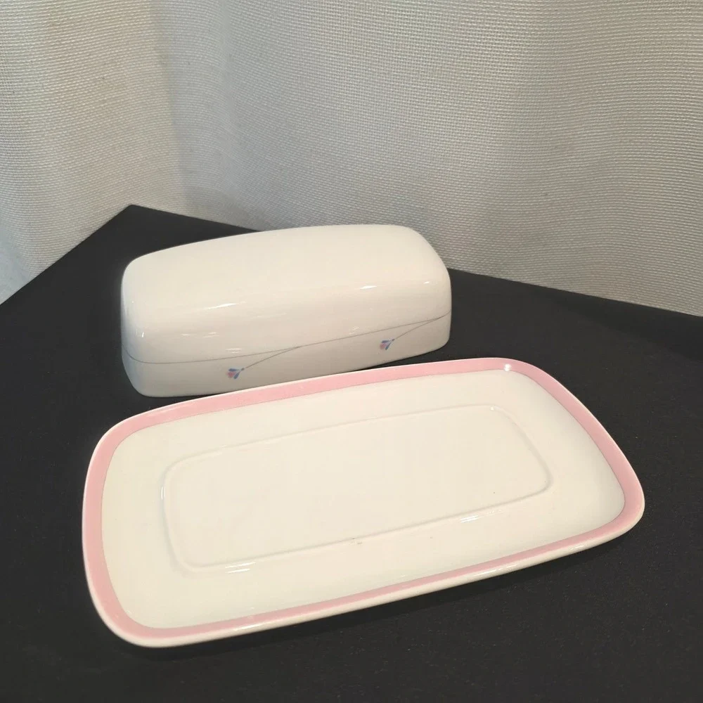 Vintage Signature Radiance Porcelain Butter Dish Pink Blue Floral Japan 80s
